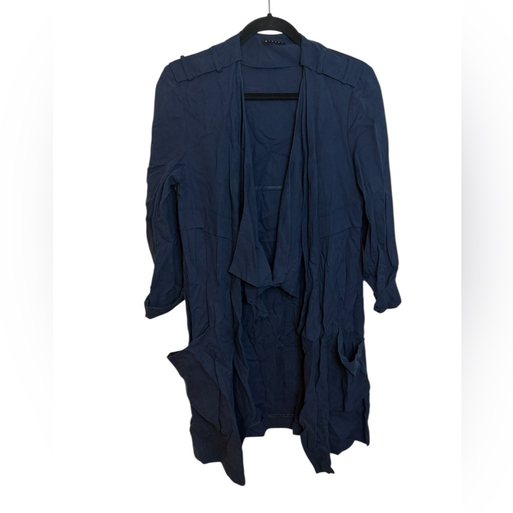 Sisley Navy Blue Lyocell Drapey Trench Coat